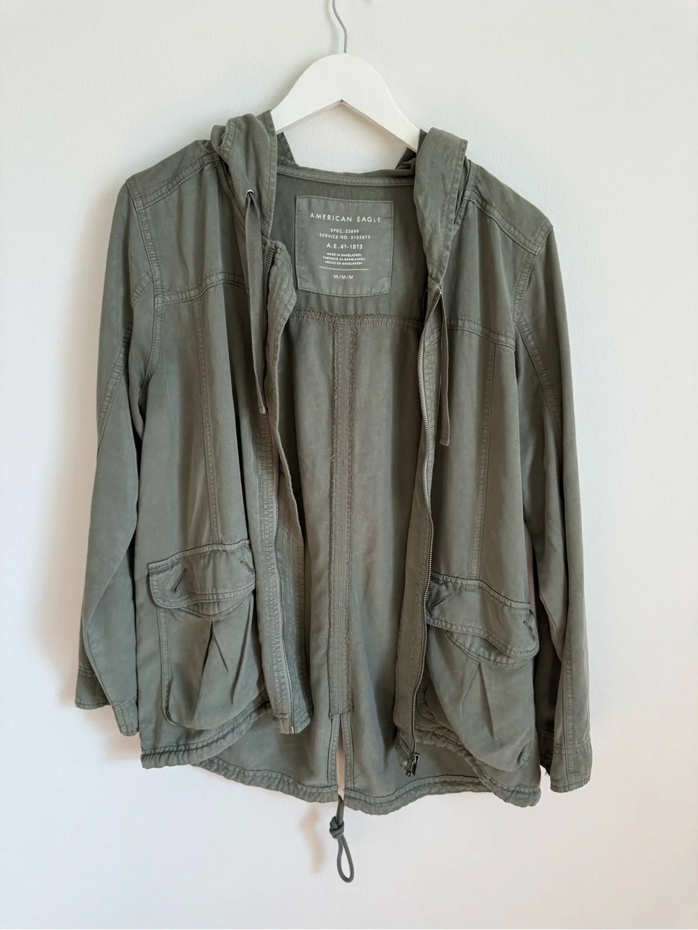 American Eagle Olive Hooded Utility Jacket